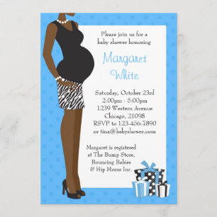 Invitation Baby shower afro-américain bleu avec zèbre