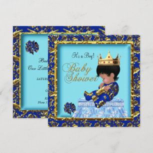 Invitation Baby Shower Afro-Américain Bleu Or Garçon