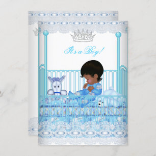 Invitation Baby shower afro-américain Blue Lace Boy Prince