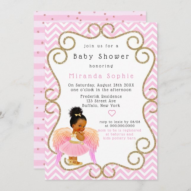 Invitation Baby shower afro-américain de filles Ballerina (Devant / Derrière)
