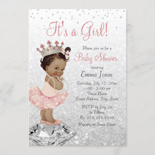 Invitation Baby shower afro-américain de la princesse d'argen