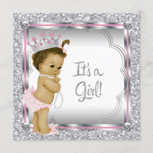 Invitation Baby shower afro-américain de la princesse rose