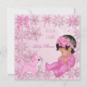 Invitation Baby shower afro-américain fille Kitten rose
