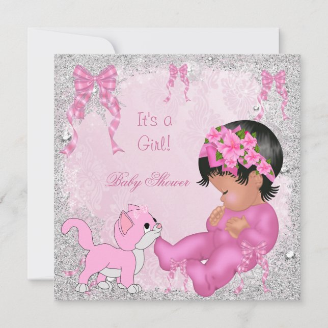 Invitation Baby shower afro-américain fille Kitten rose (Devant)