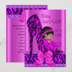 Invitation Baby shower afro-américain fille léopard rose