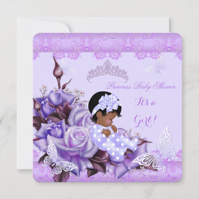 Invitation Baby shower afro-américain fille papillon Lilac (Devant)