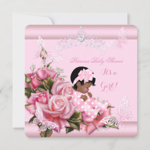 Invitation Baby shower afro-américain fille papillon rose