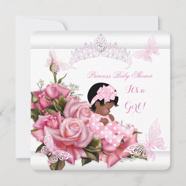 Invitation Baby shower afro-américain fille papillon rose W (Devant)