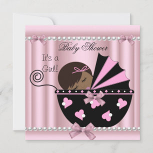 Invitation Baby shower afro-américain fille rose