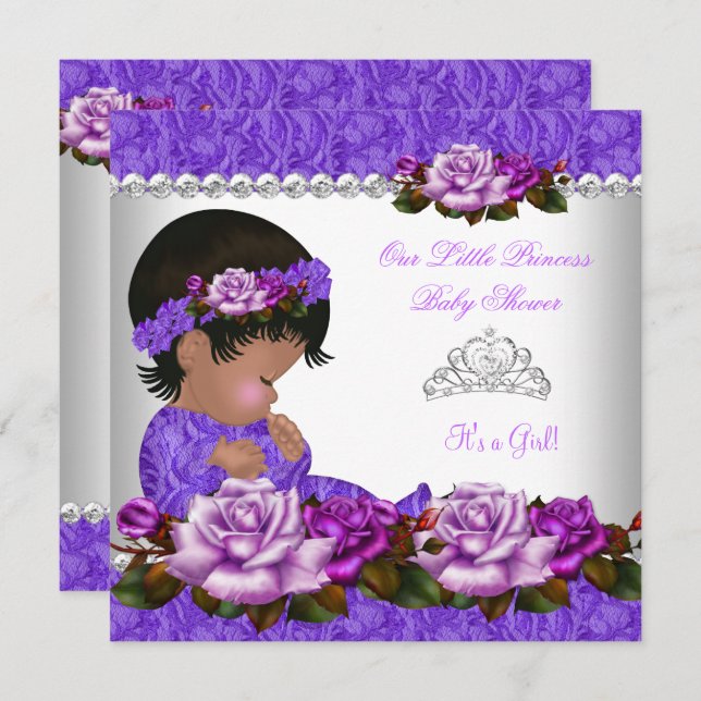 Invitation Baby shower afro-américain fille Rose 3 (Devant / Derrière)