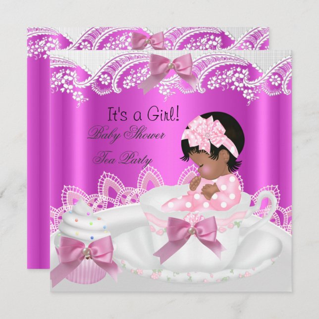 Invitation Baby shower afro-américain fille rose dans une tas (Devant / Derrière)