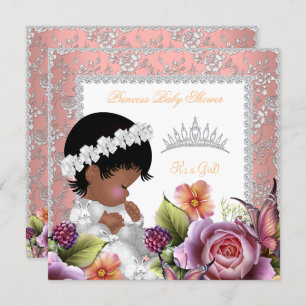 Invitation Baby shower afro-américain fille Rose de corail