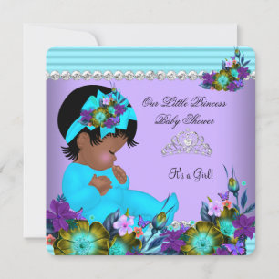Invitation Baby shower afro-américain fille Turquoise bleu po