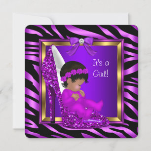 Invitation Baby shower afro-américain fille violet rose