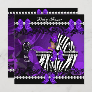 Invitation Baby shower afro-américain fille violet Zebra 2