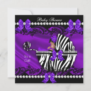 Invitation Baby shower afro-américain fille violette Zebra
