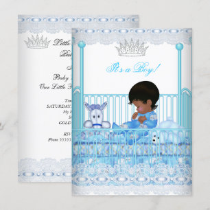 Invitation Baby Shower Afro-Américain Filleul Prince Bleu Den