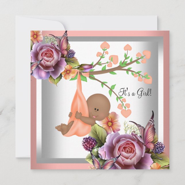 Invitation Baby shower afro-américain Girl Coral Peach 2 (Devant)