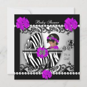 Invitation Baby shower afro-américain mignon bébé fille Zebra