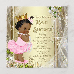 Invitation Baby shower afro-américain Princess Pink Tutu