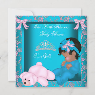 Invitation Baby shower afro-américain Princesse Turquoise ros