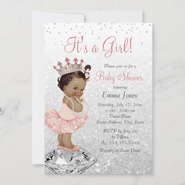 Invitation Baby shower afro-américain rose (Devant)