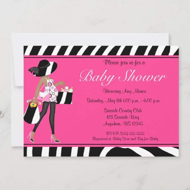 Invitation Baby shower afro-américain rose Zebra (Devant)