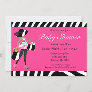 Invitation Baby shower afro-américain rose Zebra