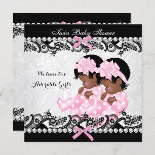 Invitation Baby shower afro-américain Twin Girls rose