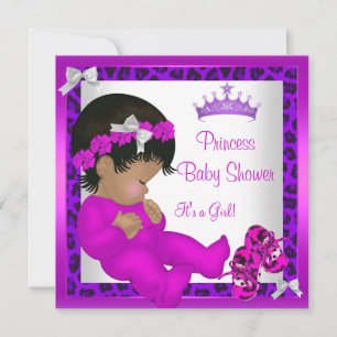Invitation Baby shower afro-américain violet léopard rose 3