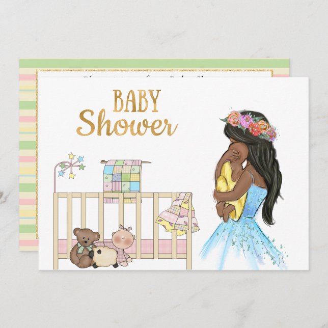 Invitation Baby shower afro-américaine (Devant / Derrière)