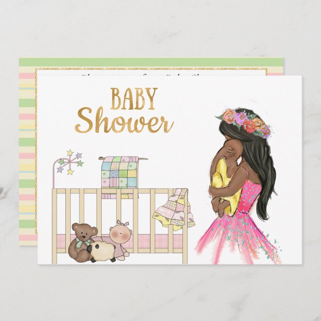 Invitation Baby shower afro-américaine (Devant / Derrière)