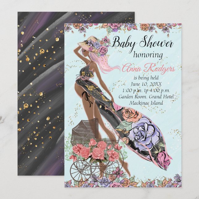 Invitation Baby shower afro-américaine (Devant / Derrière)
