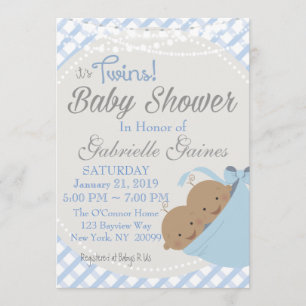 Invitation Baby shower afro-américaine Twin Boys