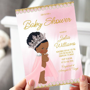 Invitation Baby shower Afro Princess Pink Gold