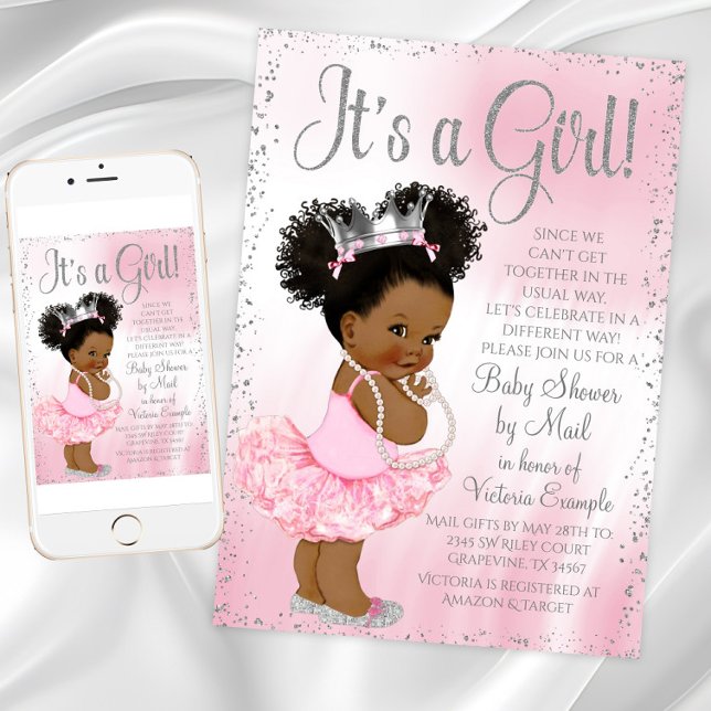 Invitation Baby Shower Afro Puff Princess par courrier (African American Princess Shower By Mail Invitation. Instant download - printed invitation available)