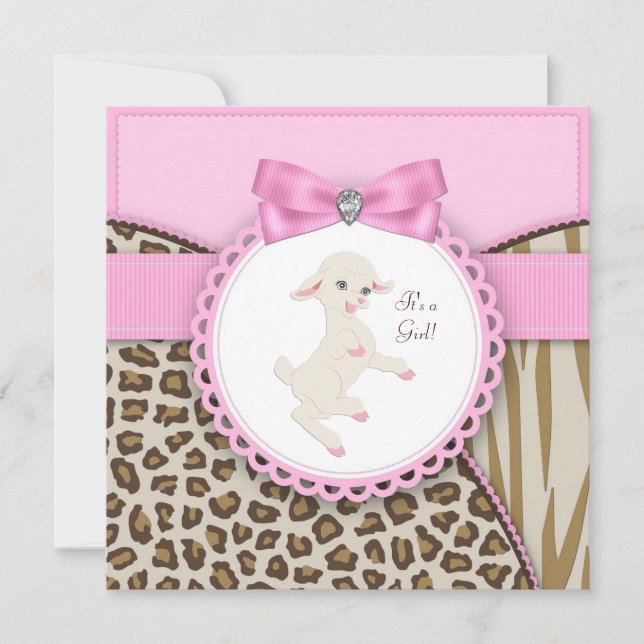 Invitation Baby Shower Agneau Rose (Devant)