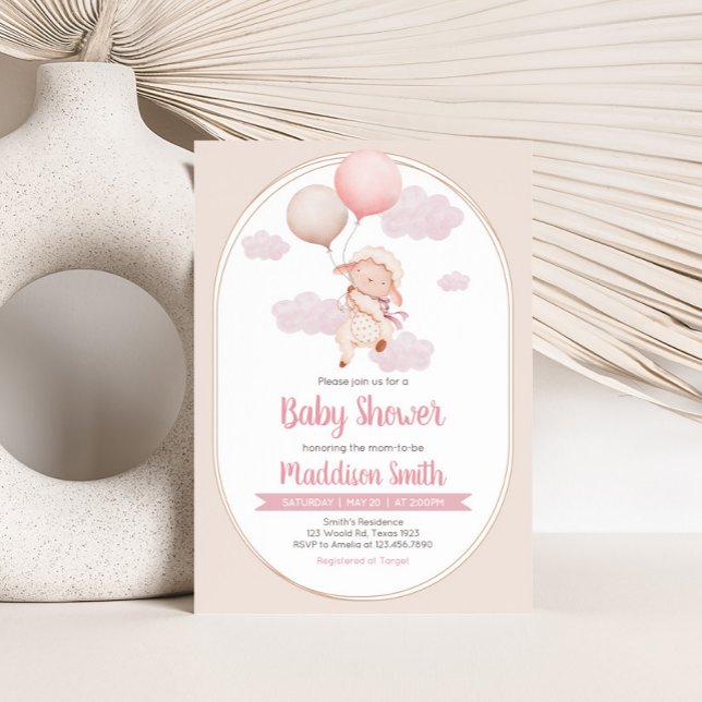 Invitation Baby Shower Agneau Rose (Lamb Baby Shower Invitation)