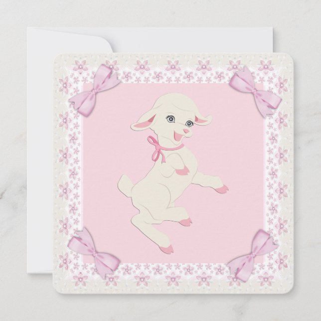 Invitation Baby Shower Agneau Rose (Devant)