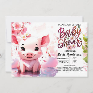 Invitation Baby shower agricole de l'aquarelle de Piglet