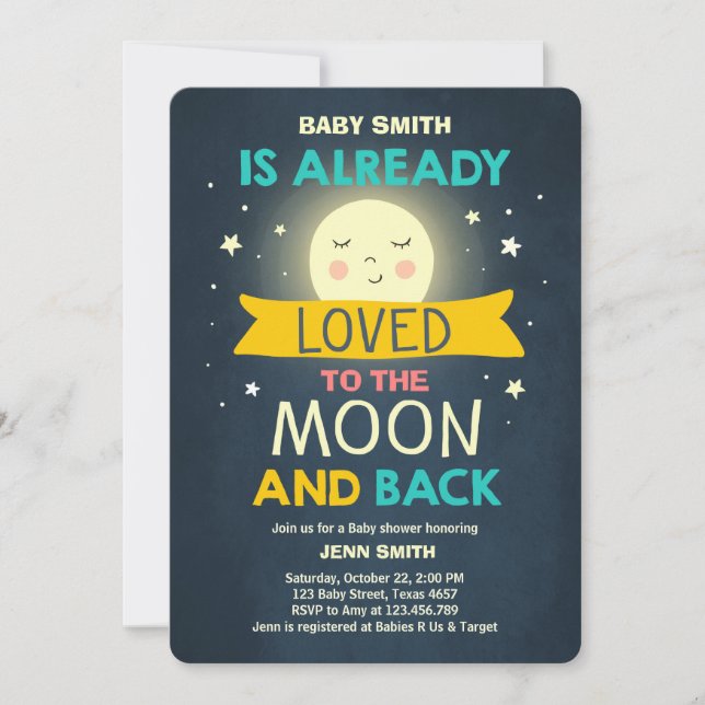 Invitation Baby shower Aimez-vous à la Lune et les étoiles ar (Devant)