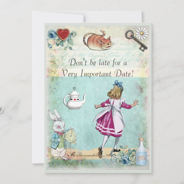 Invitation Baby shower Alice au pays des merveilles ne tarde  (Devant)