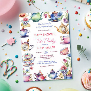 Invitation Baby Shower Alice au Pays des Merveilles Thé Party