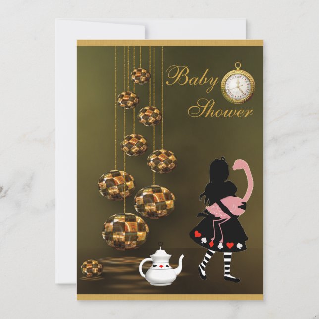 Invitation Baby shower Alice et Flamant rose Neutral Wonderla (Devant)