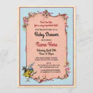 Invitation Baby shower Alice Wonderland Rabbit Party Invitati