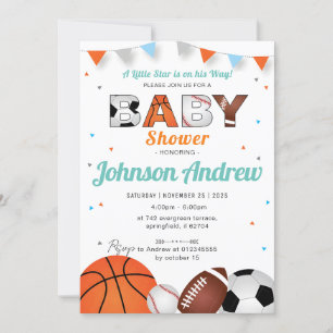 Invitation Baby shower All-Star Sport Simple Personnel Blanc