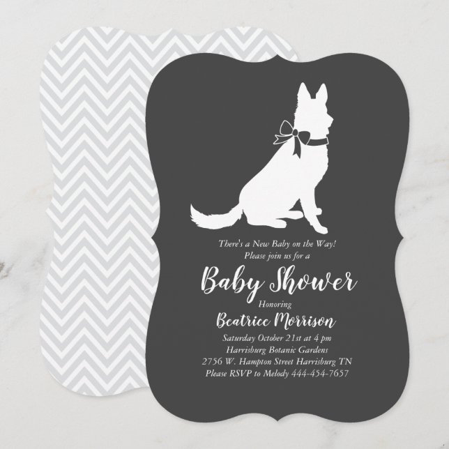Invitation Baby shower allemand berger chien genre neutre (Devant / Derrière)