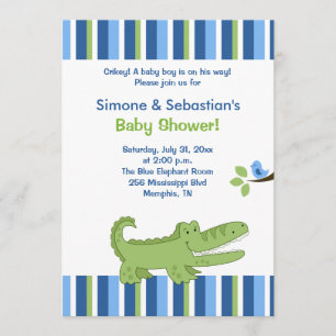 Invitation Baby shower Alligator bleu/vert 5x7