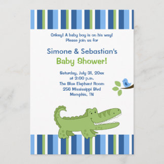 Invitation Baby shower Alligator bleu/vert 5x7