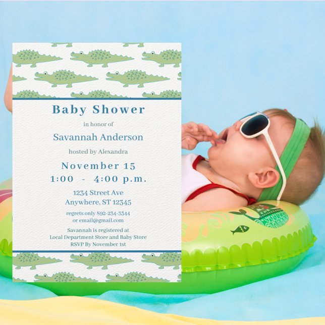 Invitation Baby shower Alligator moderne Vert Turquoise Bleu (Créateur téléchargé)